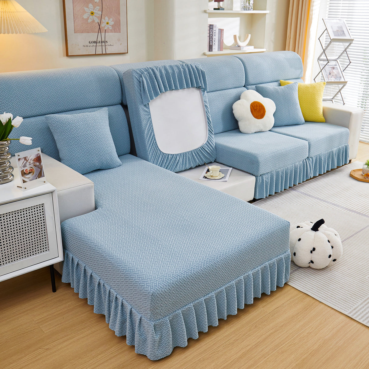 Tailored Sofa Cushion Covers Stretch Couch Seat Covers with Skirt for Sectional Sofas