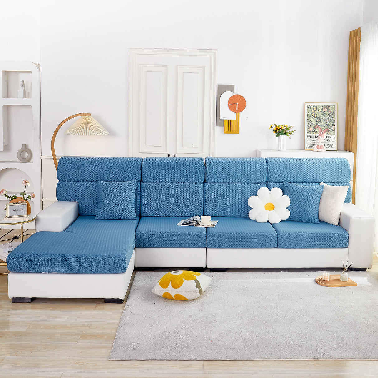 Growth Rings Jacquard Fleece Fabric Stretch Cushion Cover, Non-Slip Furniture Protector for Kids, Couch Cushion Covers