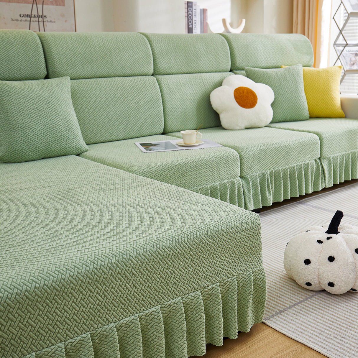 Tailored Sofa Cushion Covers Stretch Couch Seat Covers with Skirt for Sectional Sofas