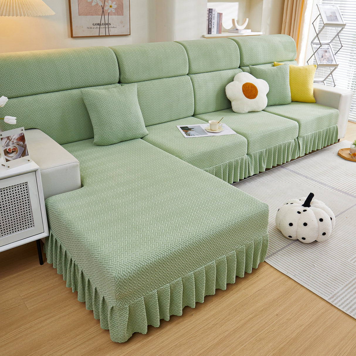 Tailored Sofa Cushion Covers Stretch Couch Seat Covers with Skirt for Sectional Sofas