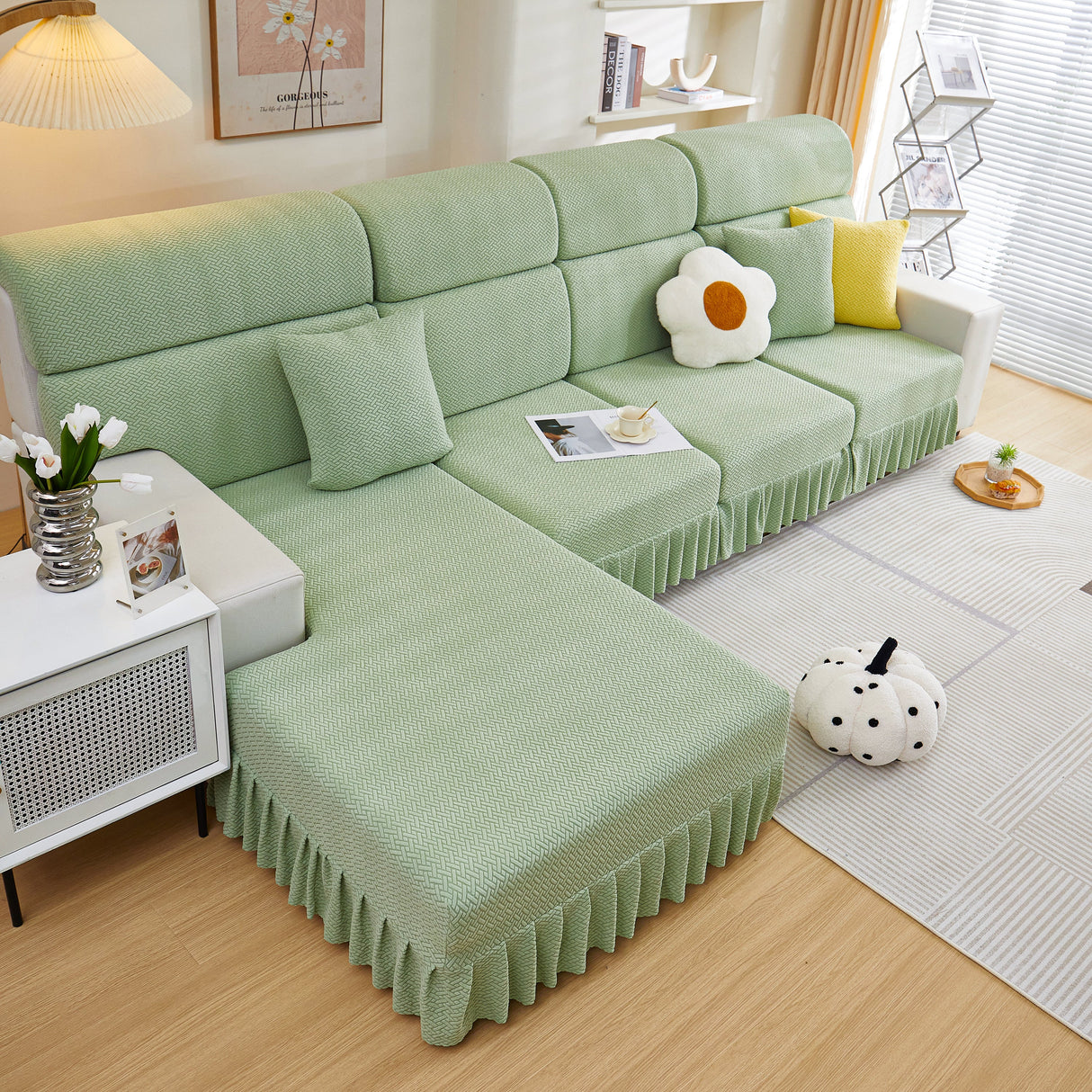 Tailored Sofa Cushion Covers Stretch Couch Seat Covers with Skirt for Sectional Sofas