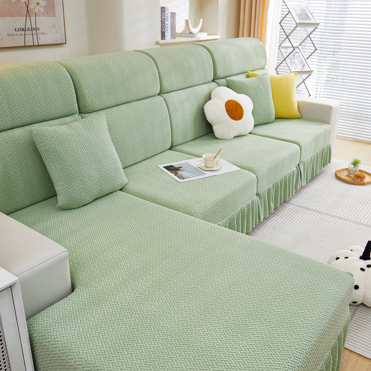 Tailored Sofa Cushion Covers Stretch Couch Seat Covers with Skirt for Sectional Sofas