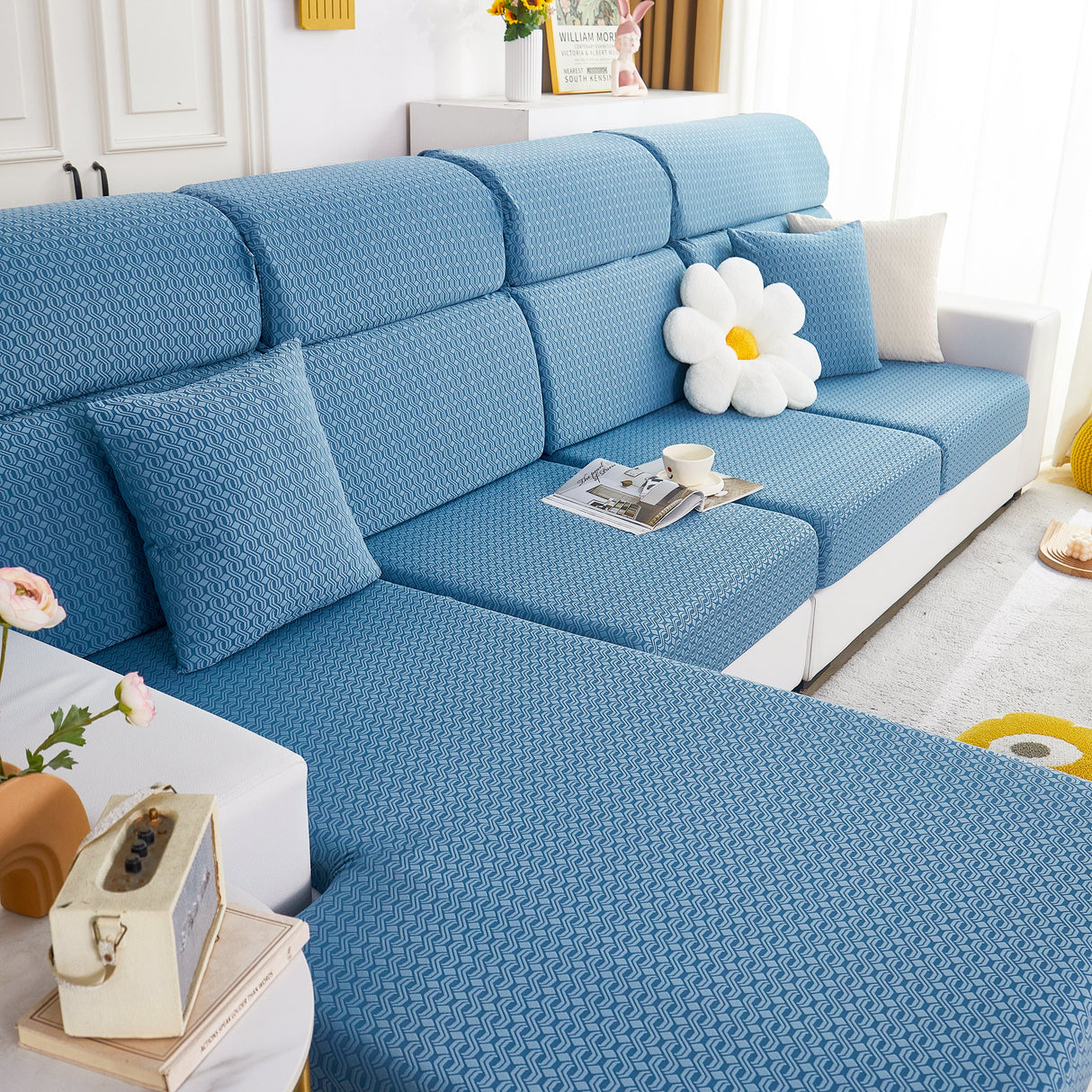 Growth Rings Jacquard Fleece Fabric Stretch Cushion Cover, Non-Slip Furniture Protector for Kids, Couch Cushion Covers