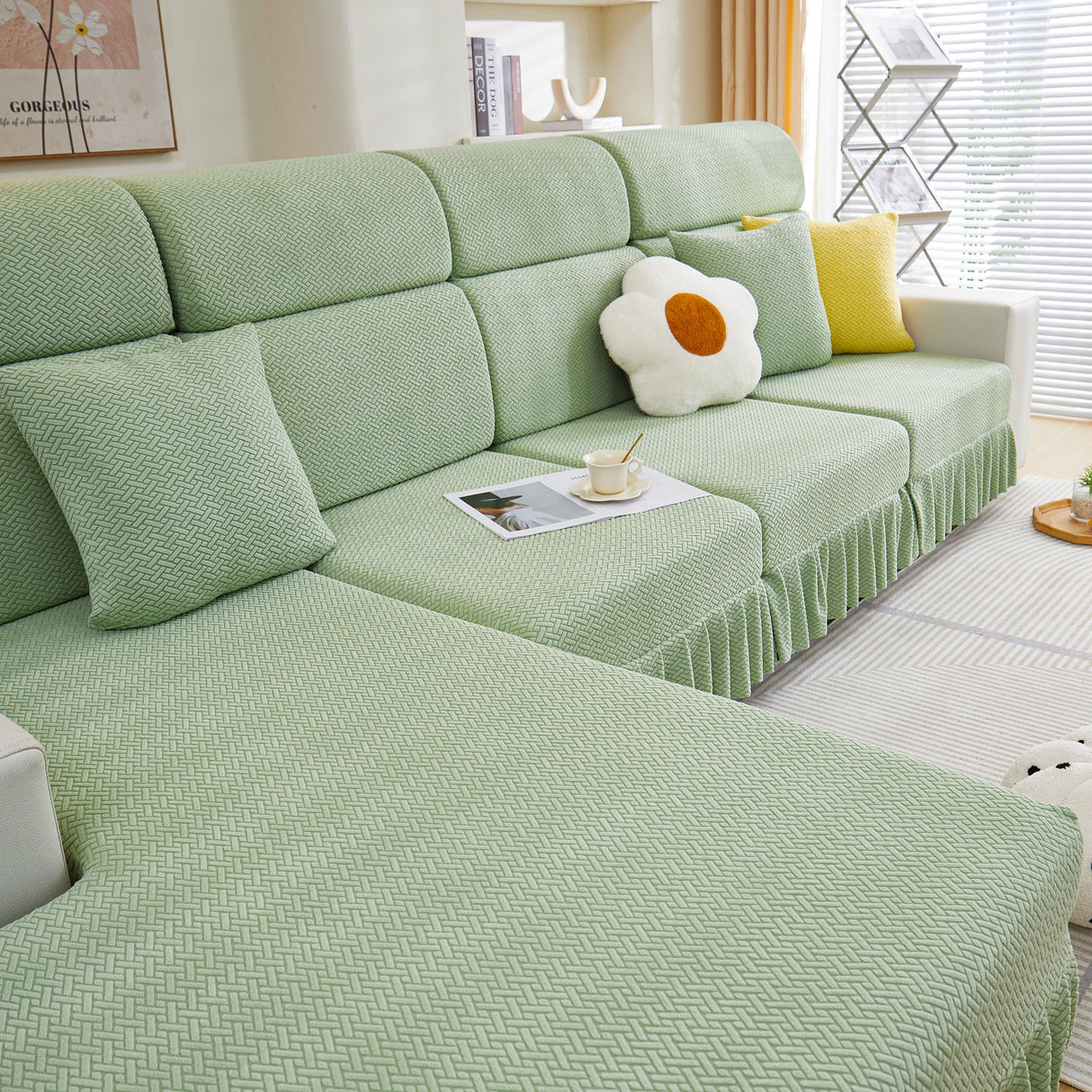 Tailored Sofa Cushion Covers Stretch Couch Seat Covers with Skirt for Sectional Sofas