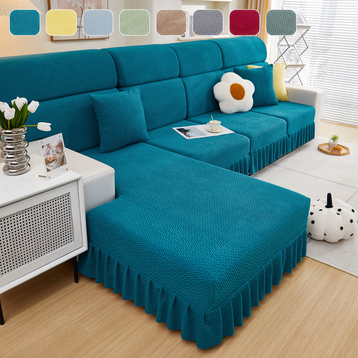 Tailored Sofa Cushion Covers Stretch Couch Seat Covers with Skirt for Sectional Sofas