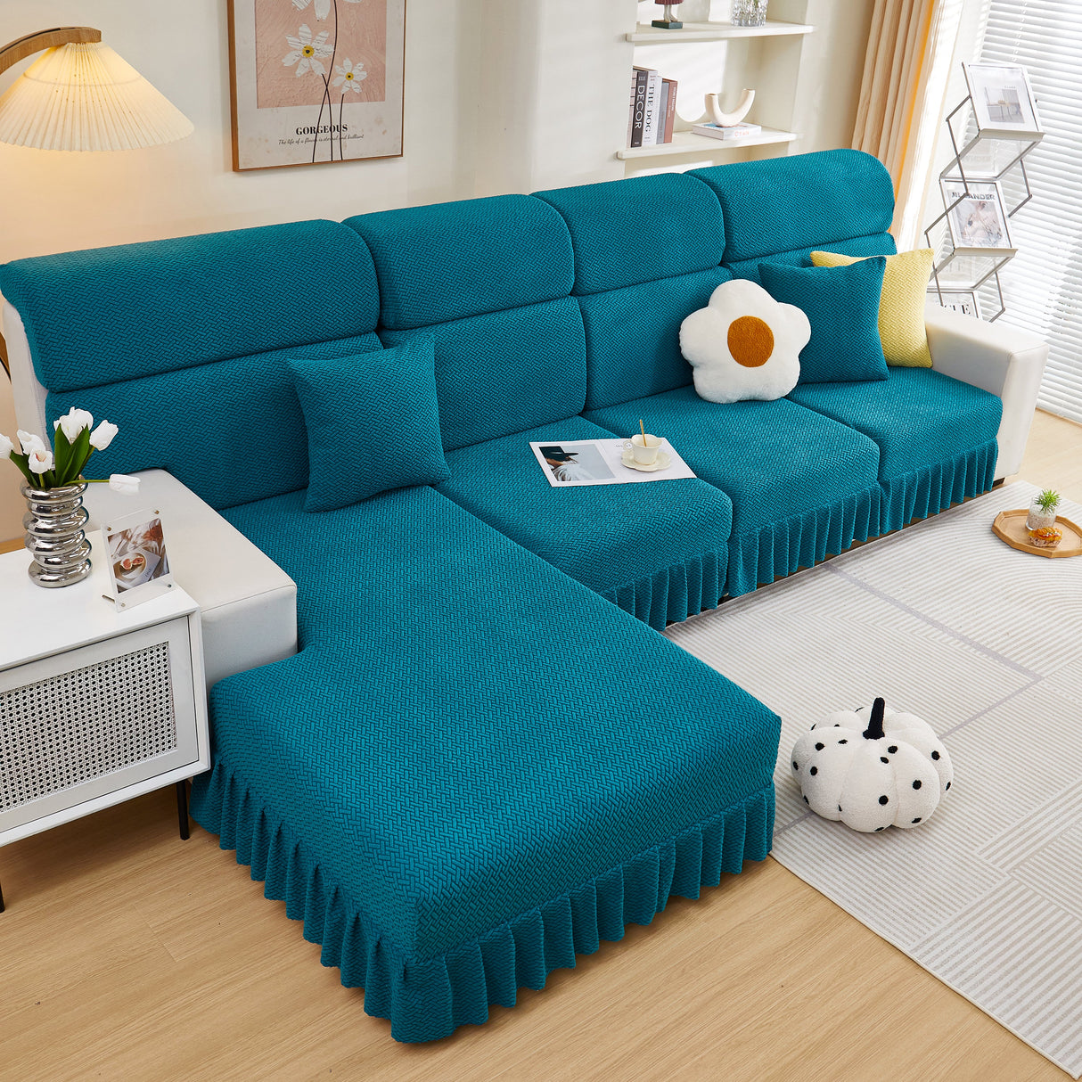 Tailored Sofa Cushion Covers Stretch Couch Seat Covers with Skirt for Sectional Sofas