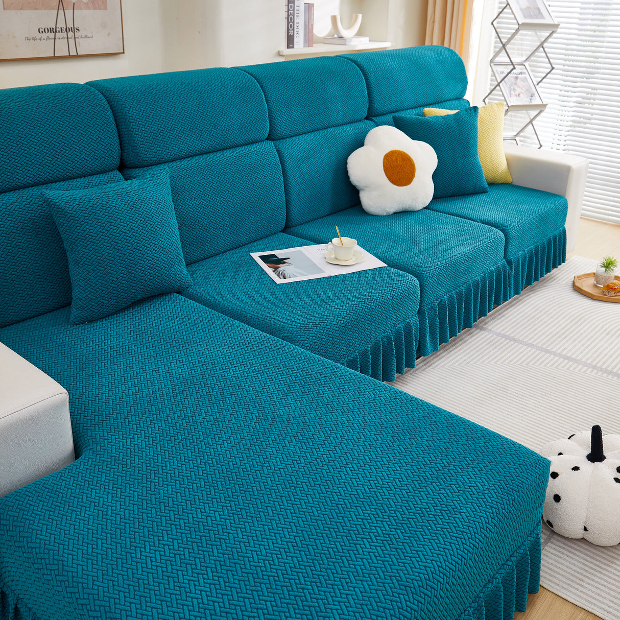 Tailored Sofa Cushion Covers Stretch Couch Seat Covers with Skirt for Sectional Sofas