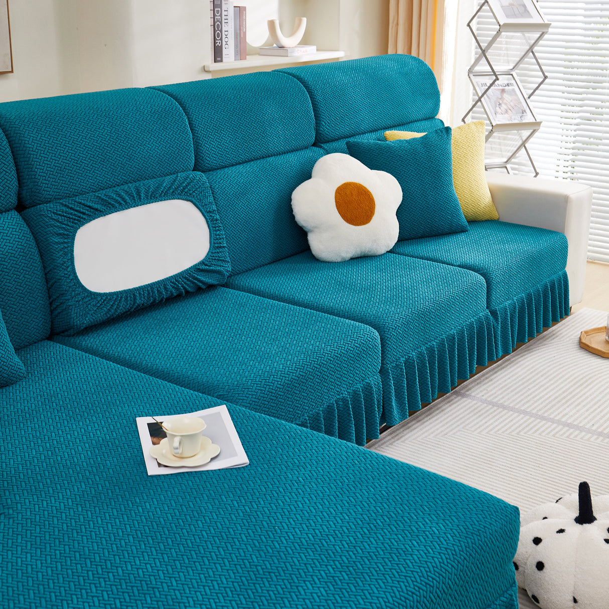 Tailored Sofa Cushion Covers Stretch Couch Seat Covers with Skirt for Sectional Sofas