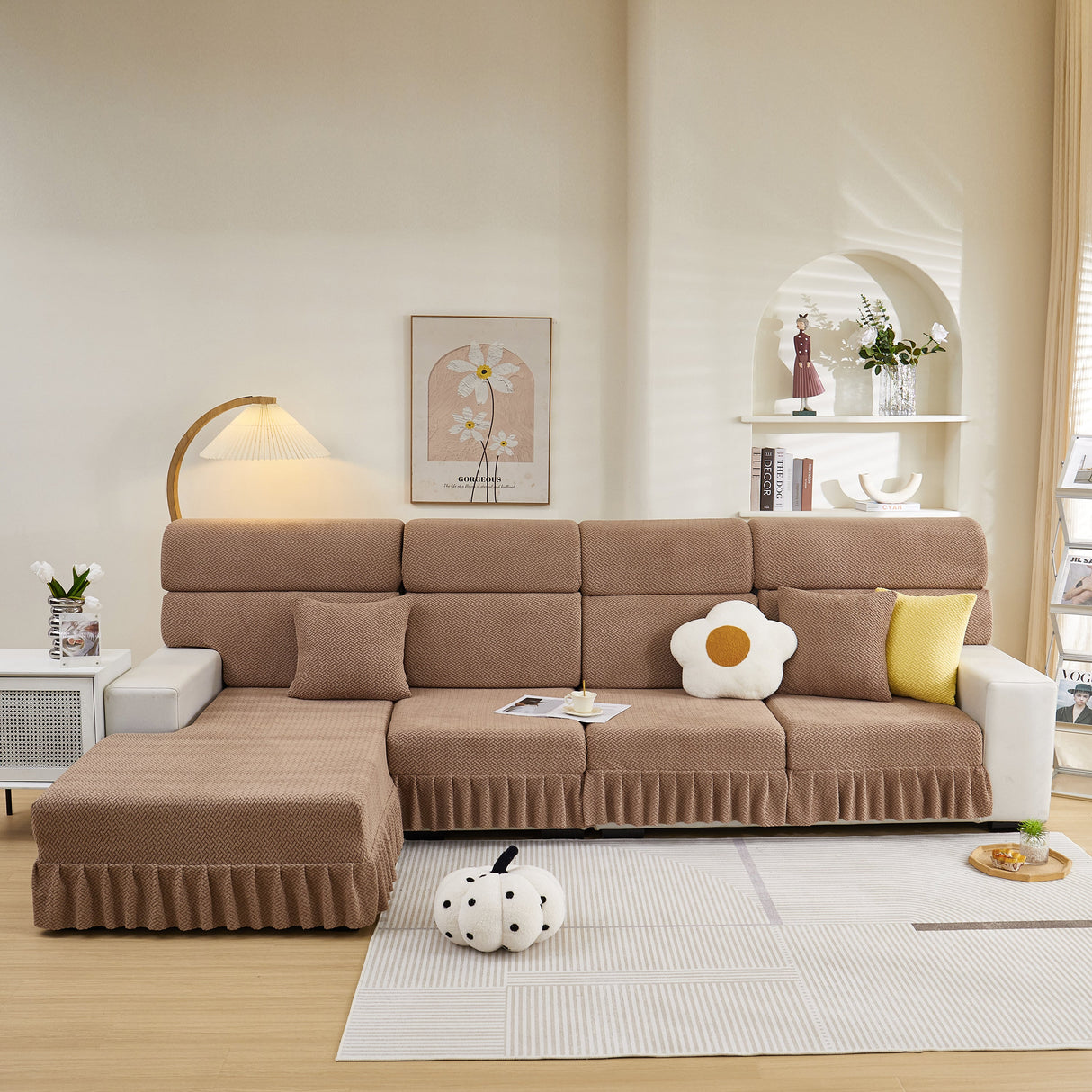 Tailored Sofa Cushion Covers Stretch Couch Seat Covers with Skirt for Sectional Sofas