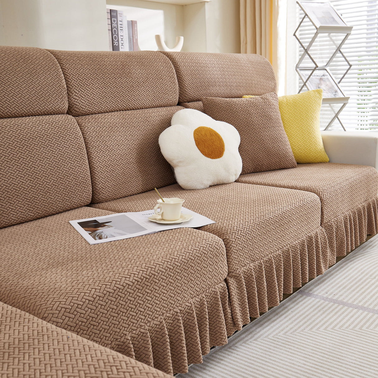 Tailored Sofa Cushion Covers Stretch Couch Seat Covers with Skirt for Sectional Sofas