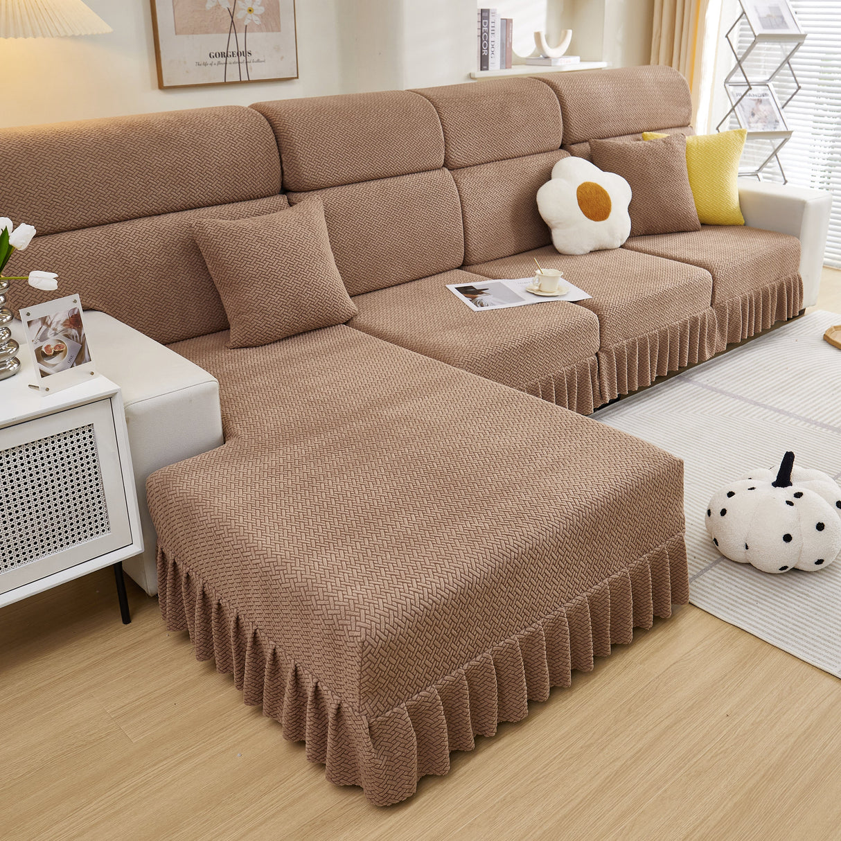Tailored Sofa Cushion Covers Stretch Couch Seat Covers with Skirt for Sectional Sofas