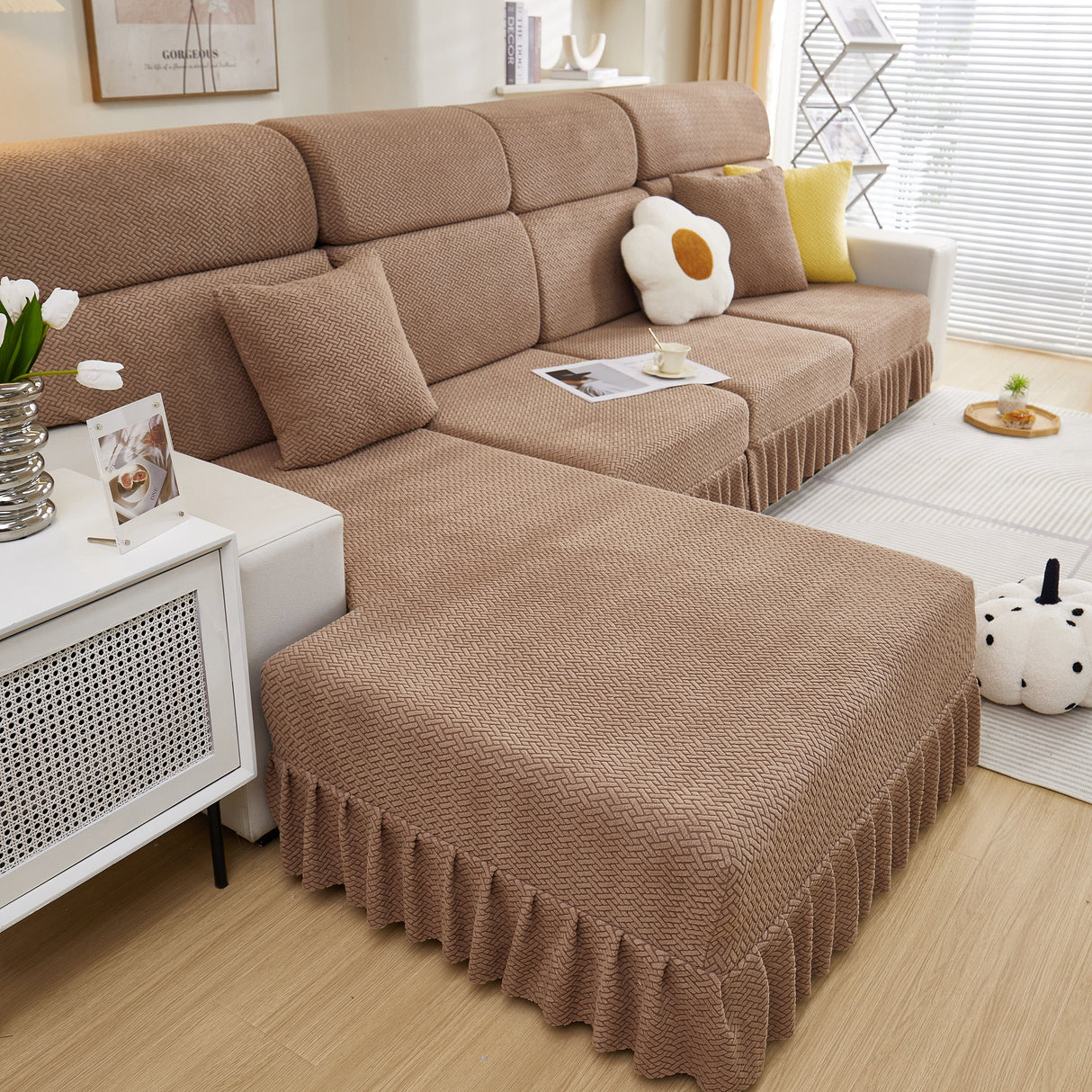 Tailored Sofa Cushion Covers Stretch Couch Seat Covers with Skirt for Sectional Sofas