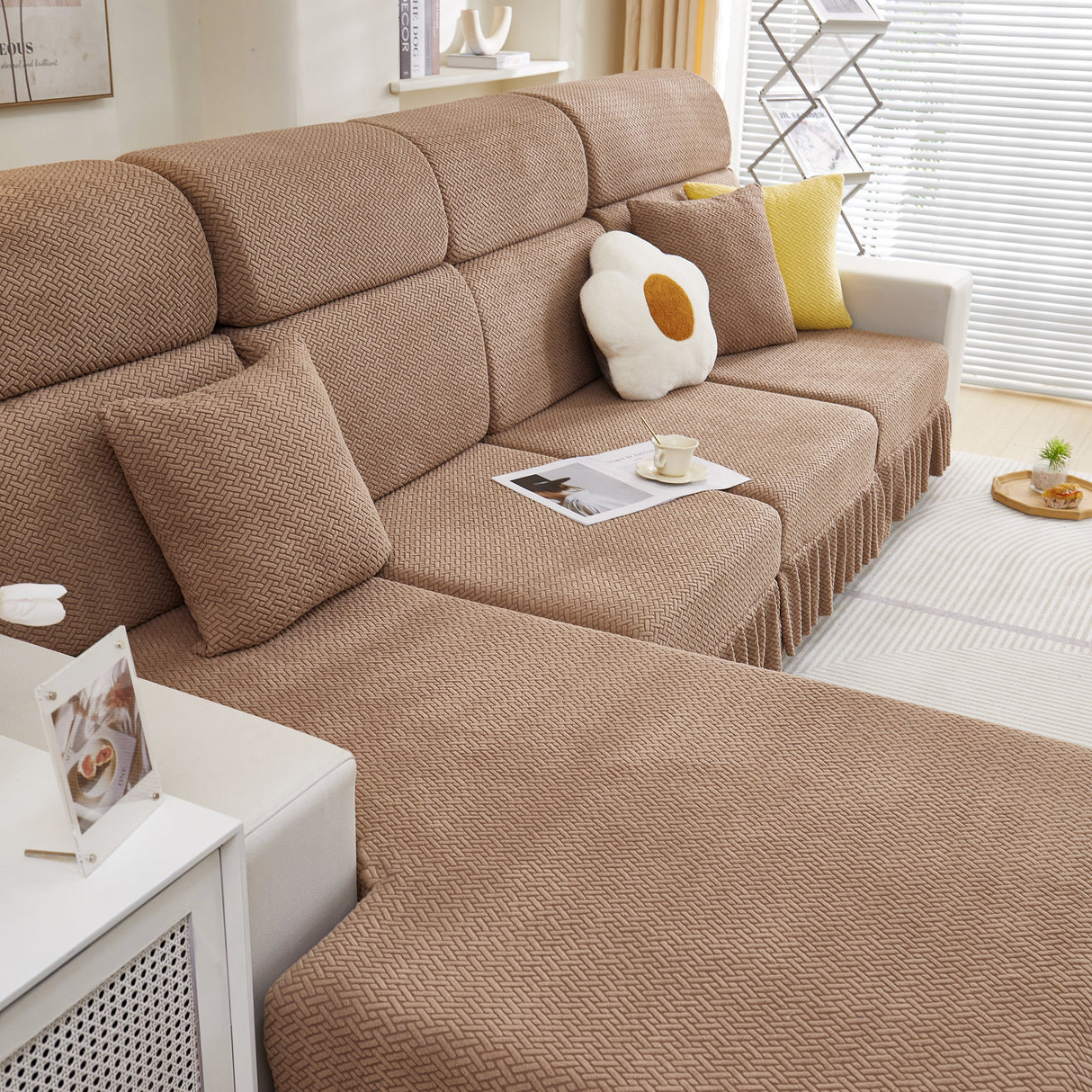 Tailored Sofa Cushion Covers Stretch Couch Seat Covers with Skirt for Sectional Sofas