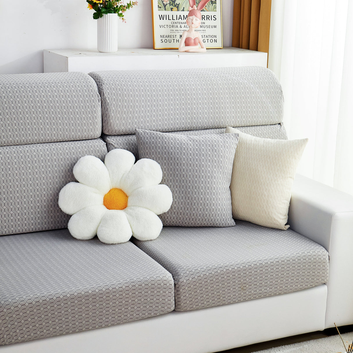 Growth Rings Jacquard Fleece Fabric Stretch Cushion Cover, Non-Slip Furniture Protector for Kids, Couch Cushion Covers