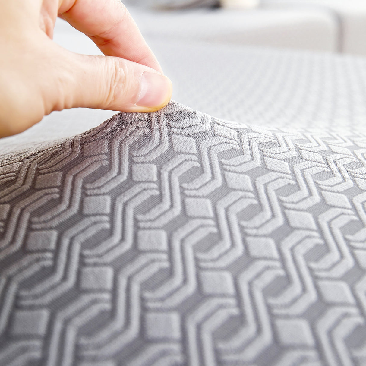 Growth Rings Jacquard Fleece Fabric Stretch Cushion Cover, Non-Slip Furniture Protector for Kids, Couch Cushion Covers