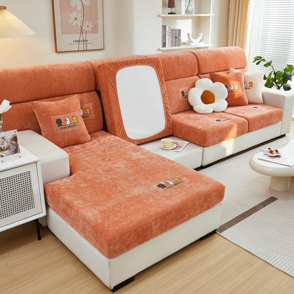 Super Stretch Seat Cushion/Couch Slipcover, Solid Couch Cushion Covers Washable Furniture Protector