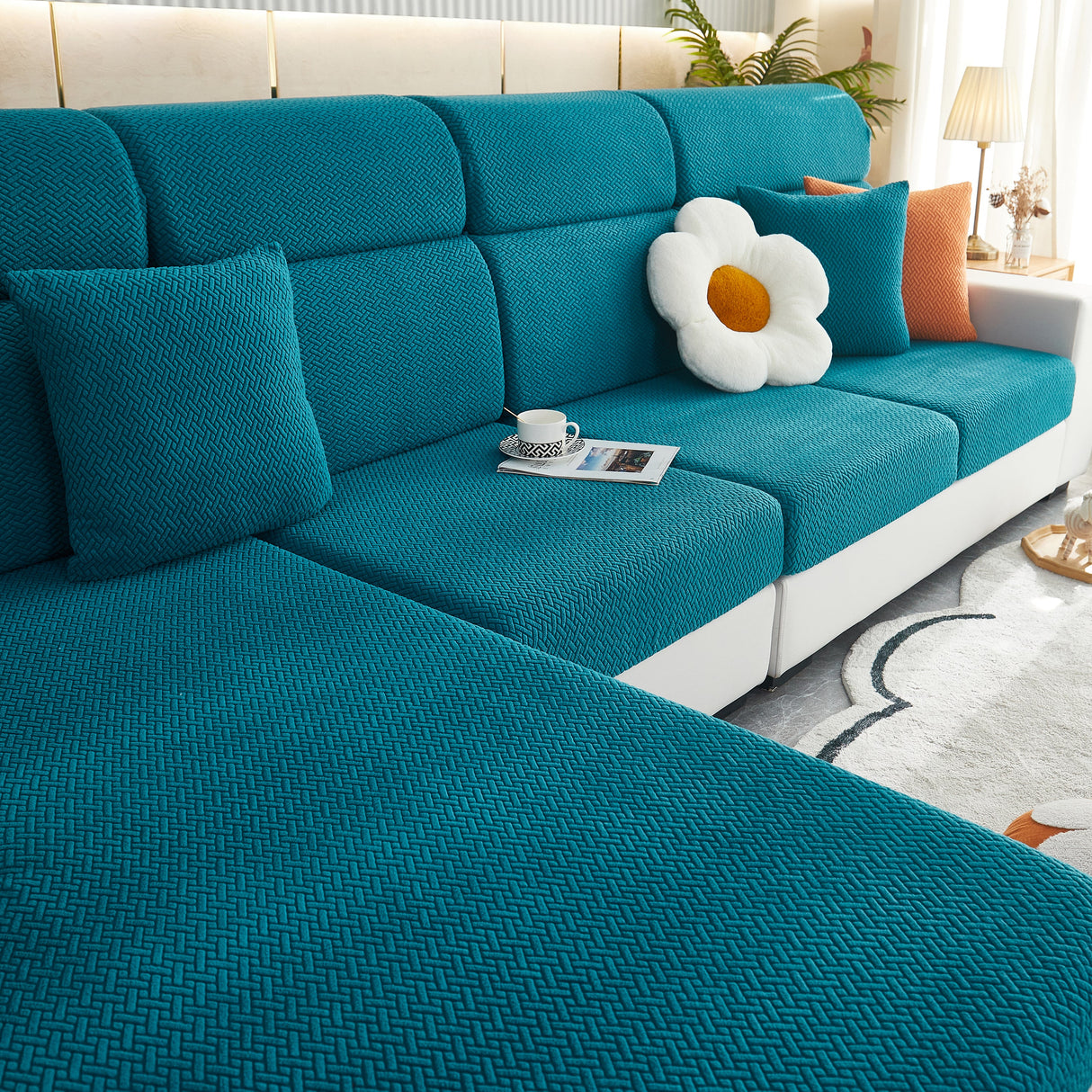High Stretch Separate Cushion Covers Sofa Slipcover for L-Shaped Sectional Couch