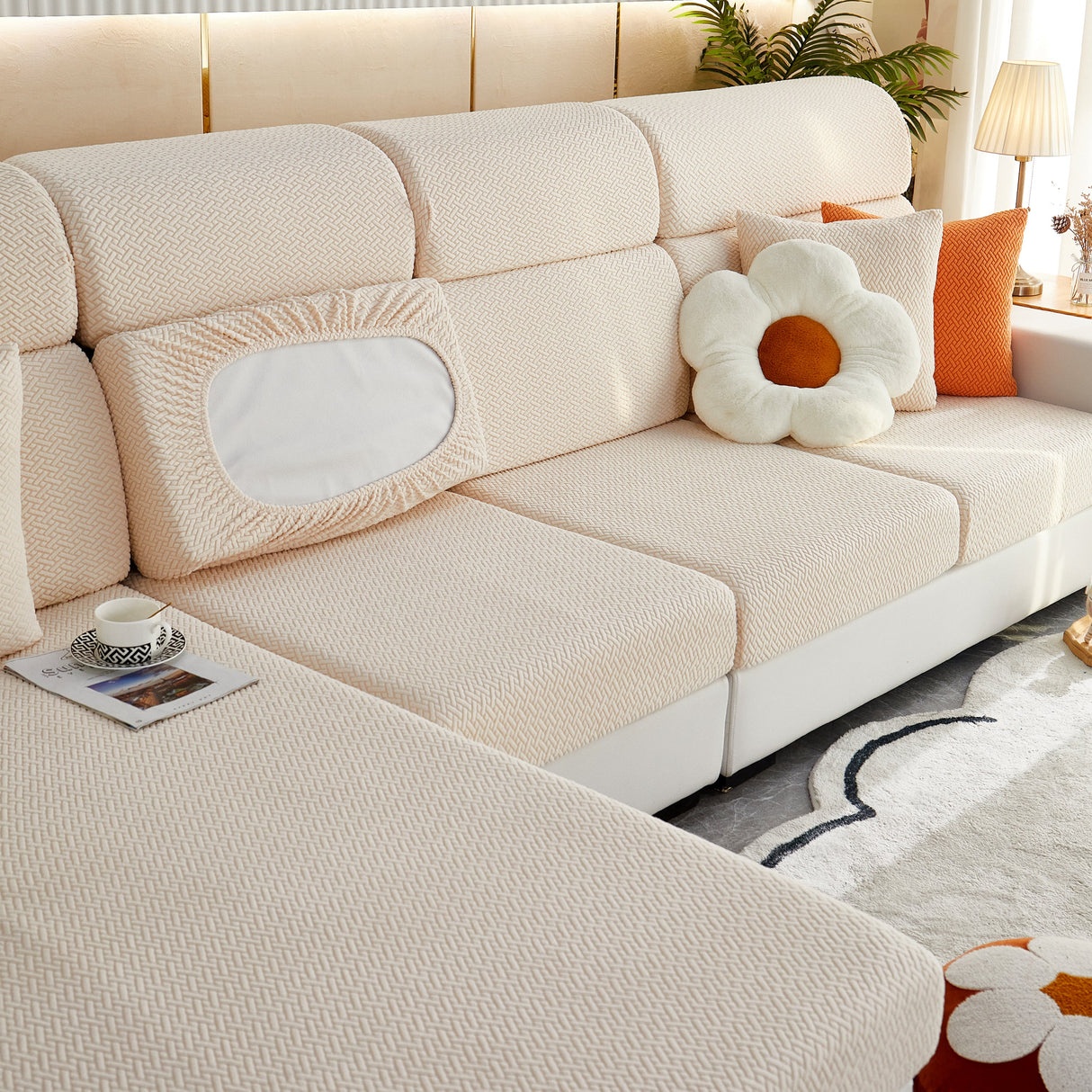 High Stretch Separate Cushion Covers Sofa Slipcover for L-Shaped Sectional Couch