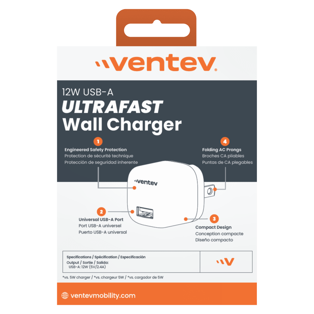 Ventev 12W USB A Universal Mini Wall Charger by Ventev