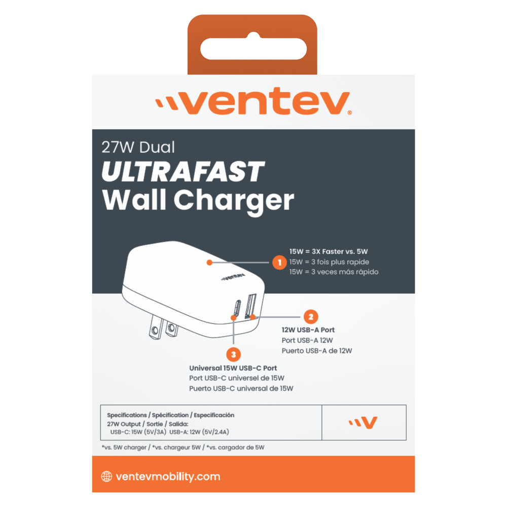 Ventev 27W Dual USB C and USB A Wall Charger by Ventev