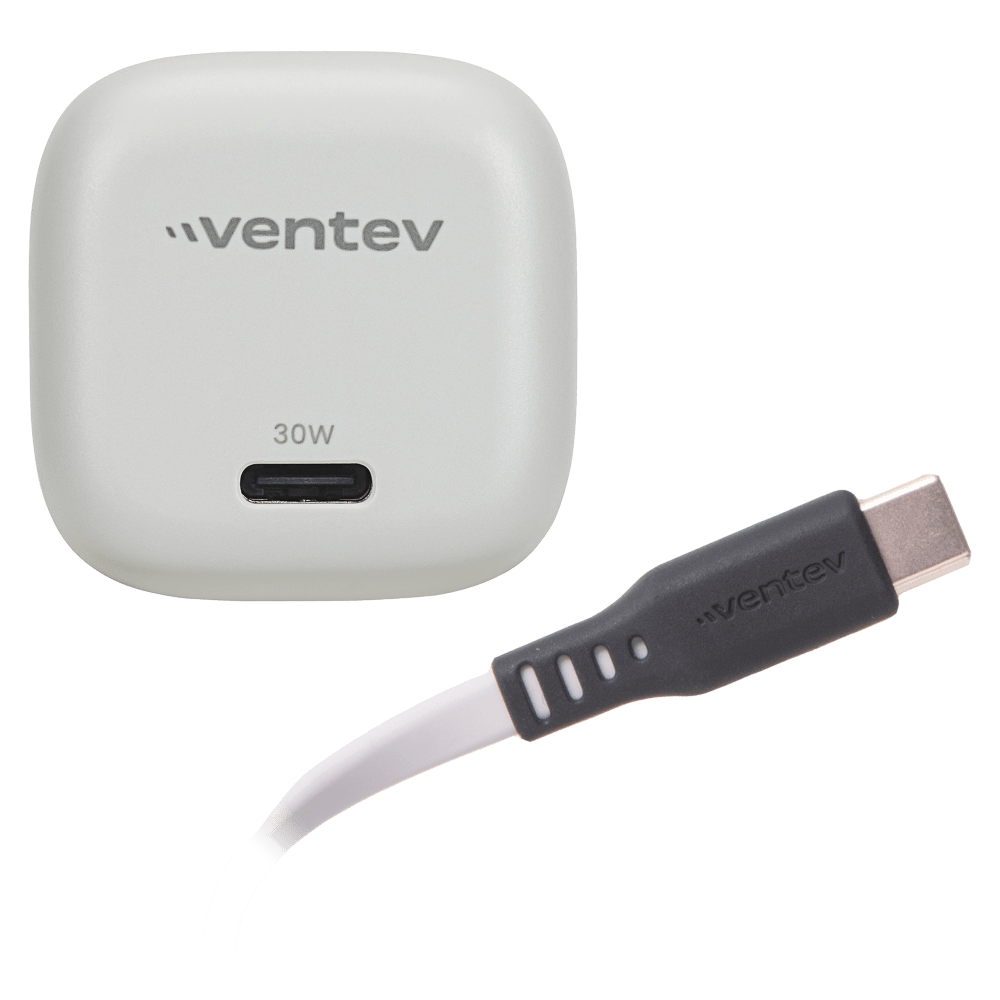 Ventev 30W ULTRAFAST USB C Universal GaN Mini Wall Charger and USB C to USB C Cable by Ventev