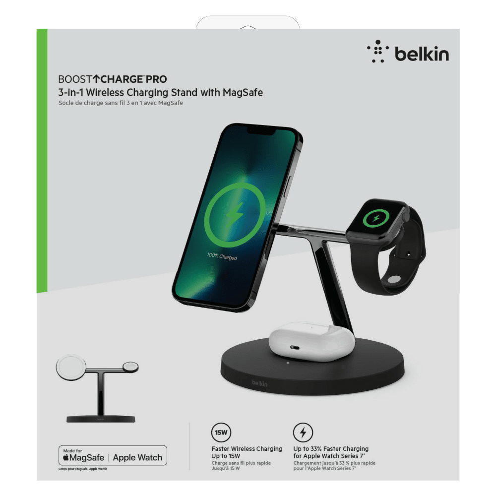 Belkin Boost Charge Pro 3 in 1 MagSafe Wireless Charging Stand 15W by Belkin