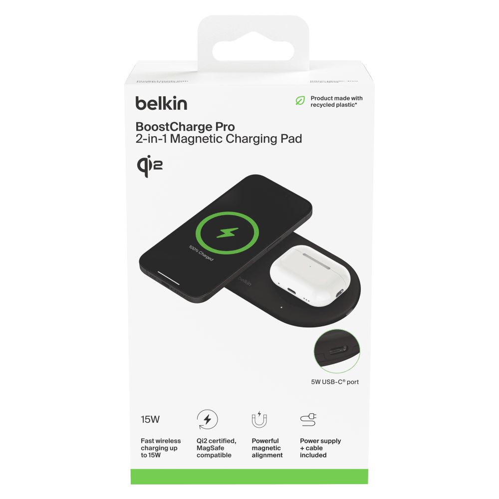 Belkin Boost Charge Pro 2 in 1 Magnetic Wireless Charging Pad with Qi2 15W by Belkin