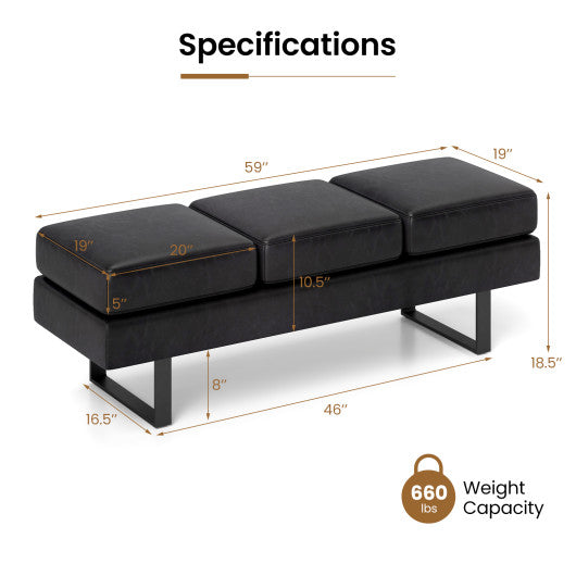 Waiting Room Bench Seating Long Bench with Metal Frame Leg-Black