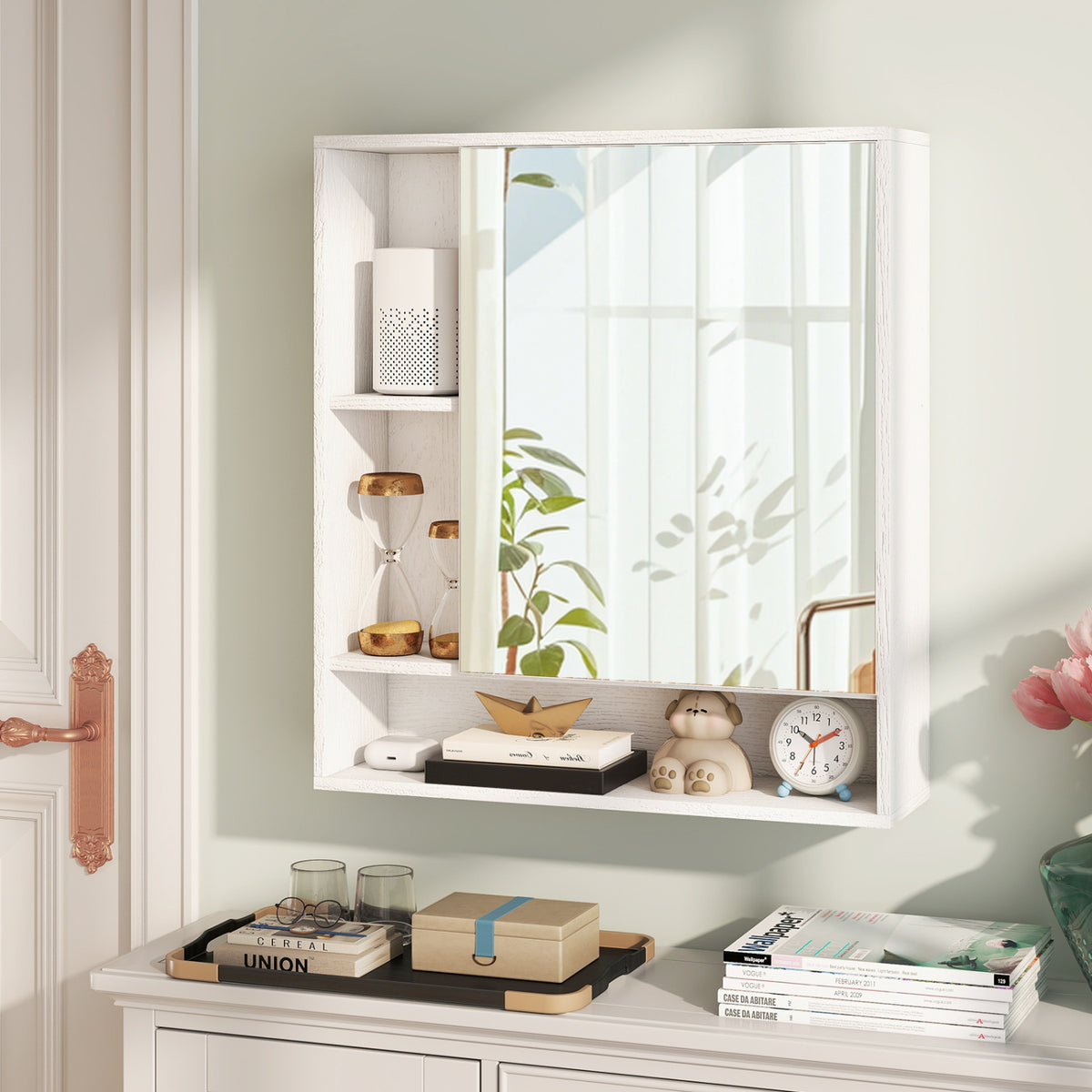 Wall Mounted Bathroom Cabinet with Mirror Single Door-White