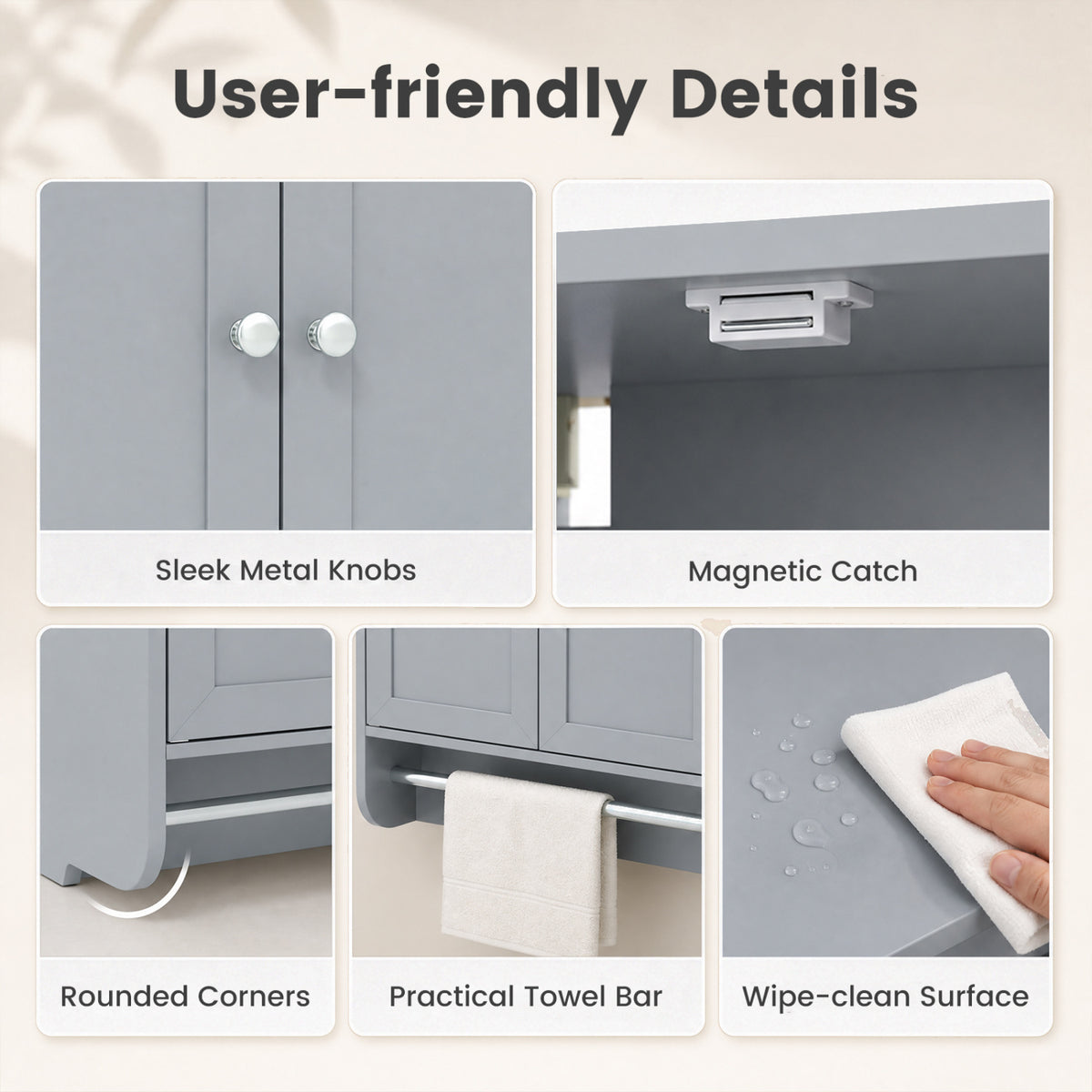 Wall Mounted Bathroom Storage Medicine Cabinet with Towel Bar-Gray
