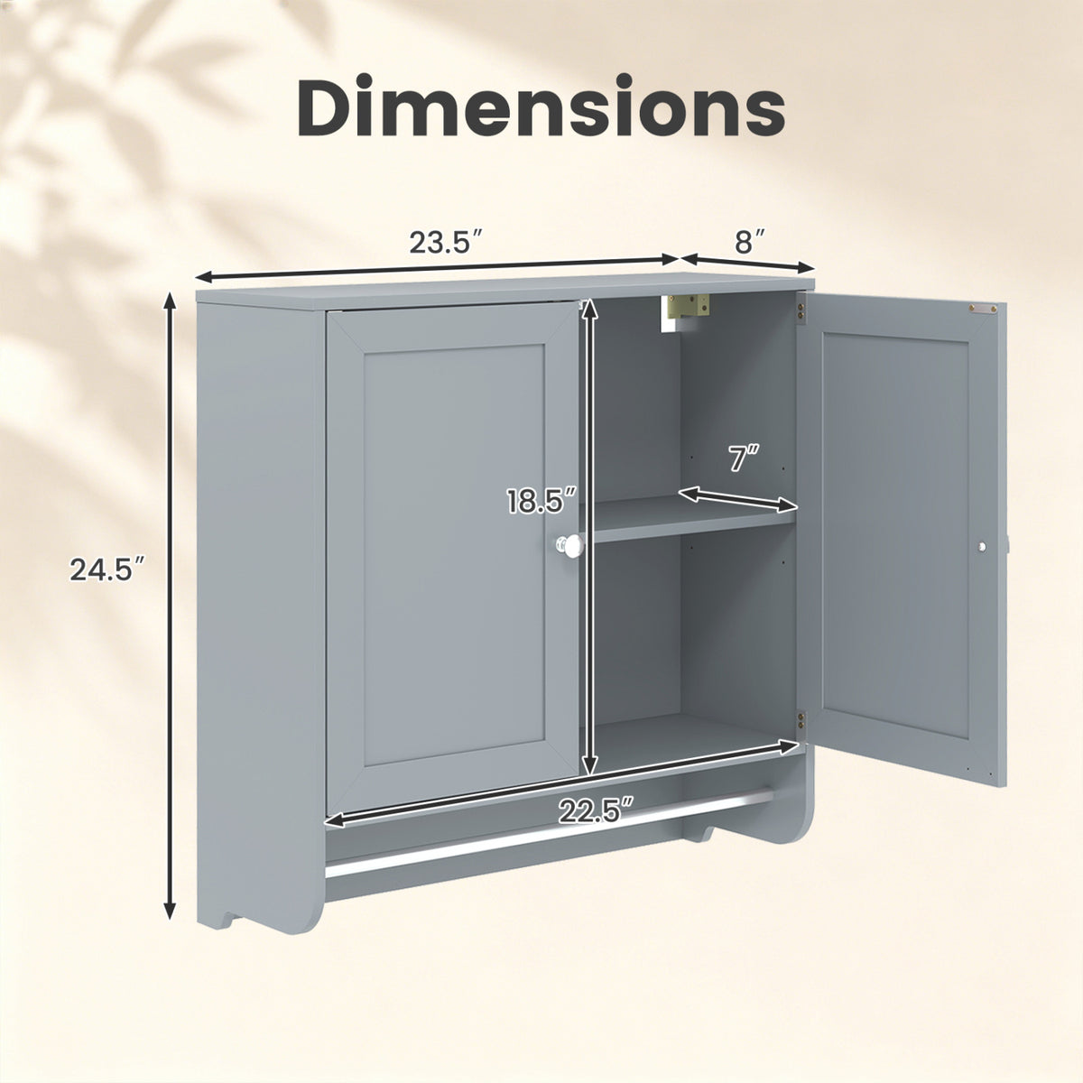 Wall Mounted Bathroom Storage Medicine Cabinet with Towel Bar-Gray