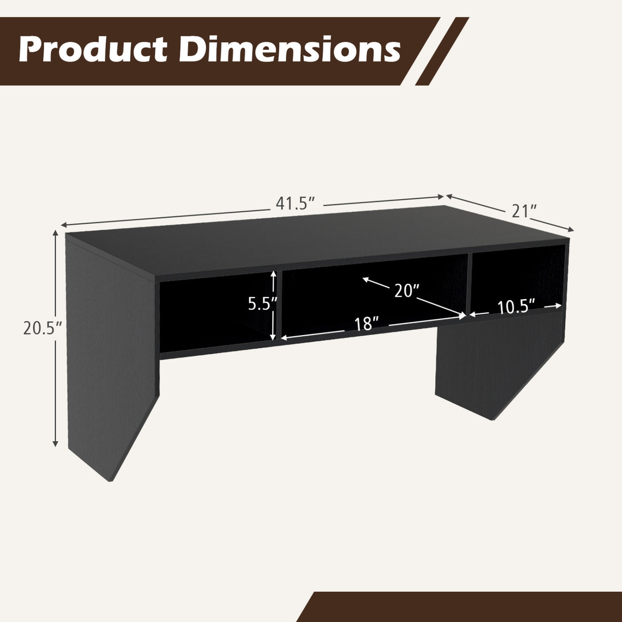 Wall-Mounted Computer Desk Floating Laptop Desk with 3 Storage Compartments-Black