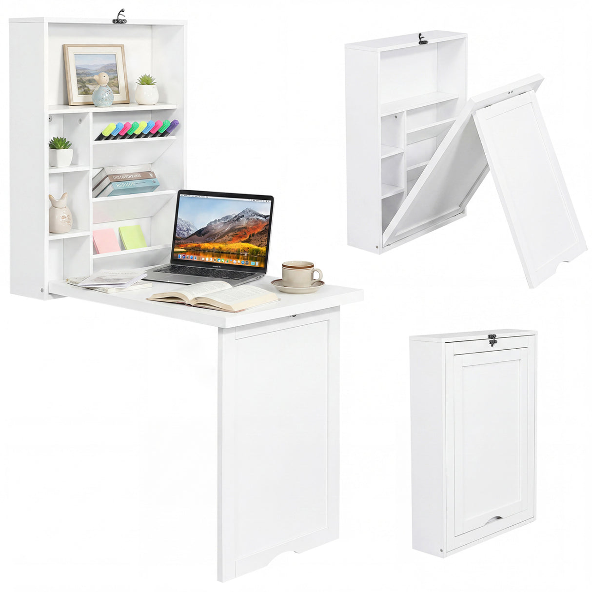 Wall Mounted Fold-Out Convertible Floating Desk Space Saver-Black