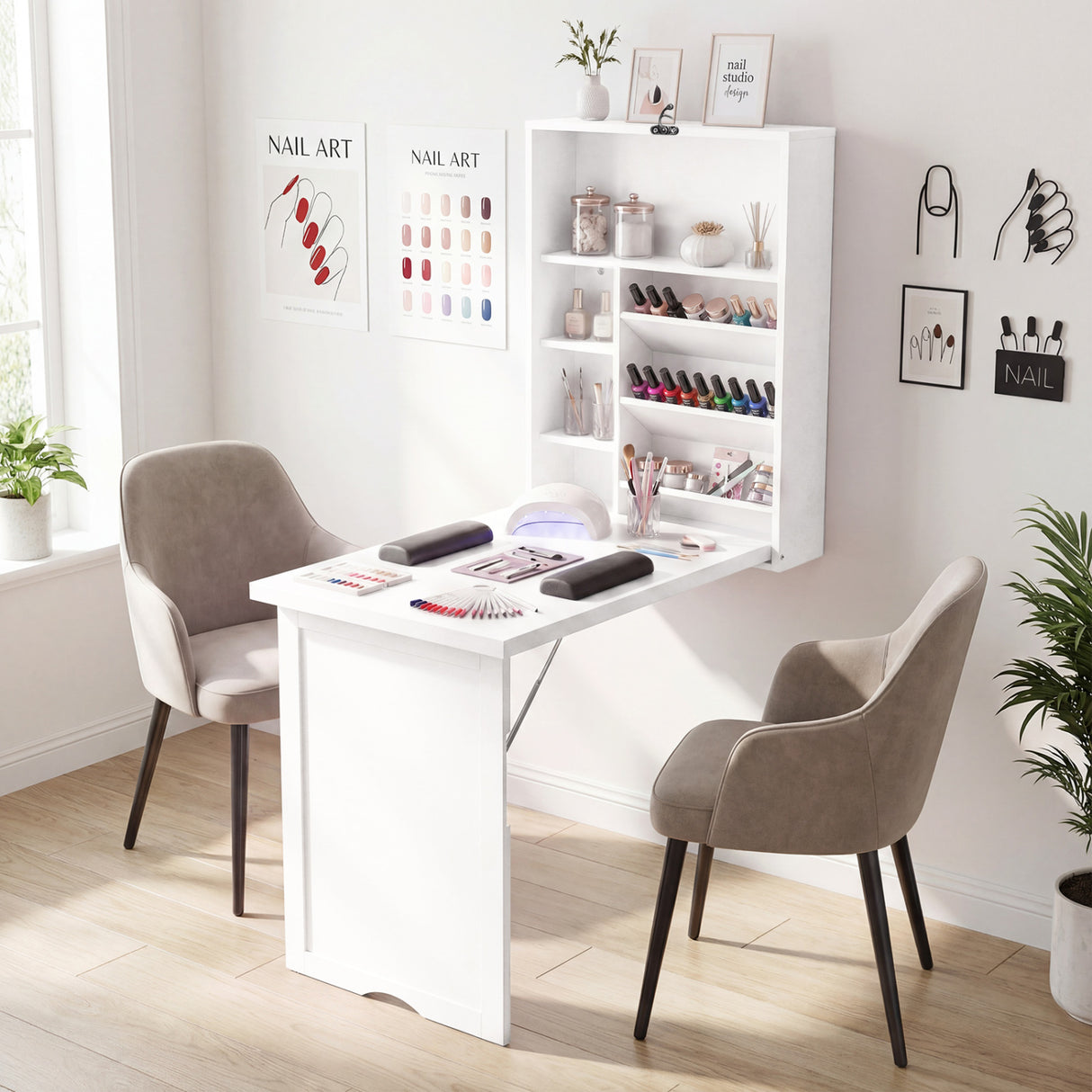 Wall Mounted Fold-Out Convertible Floating Desk Space Saver-White