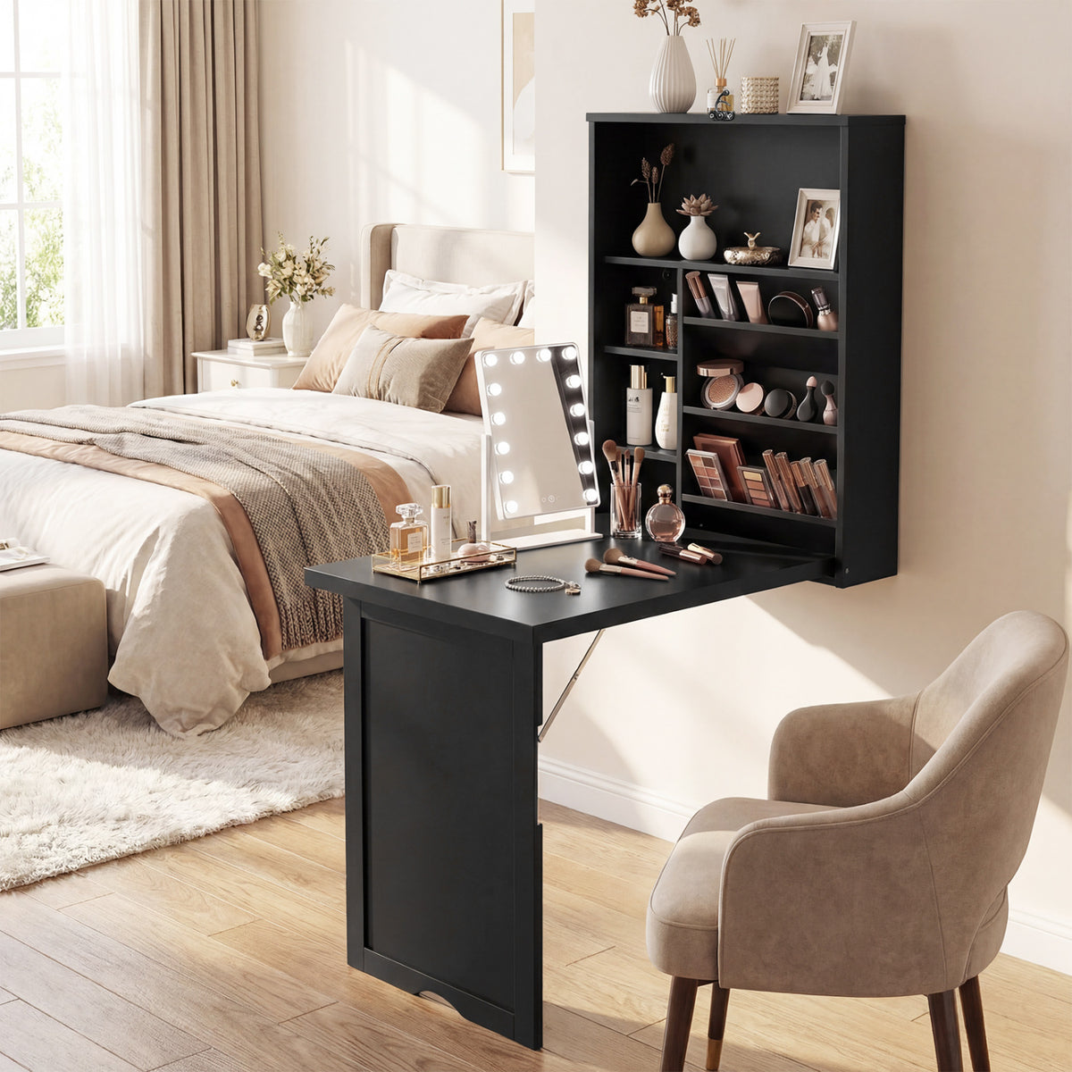 Wall Mounted Fold-Out Convertible Floating Desk Space Saver-Black