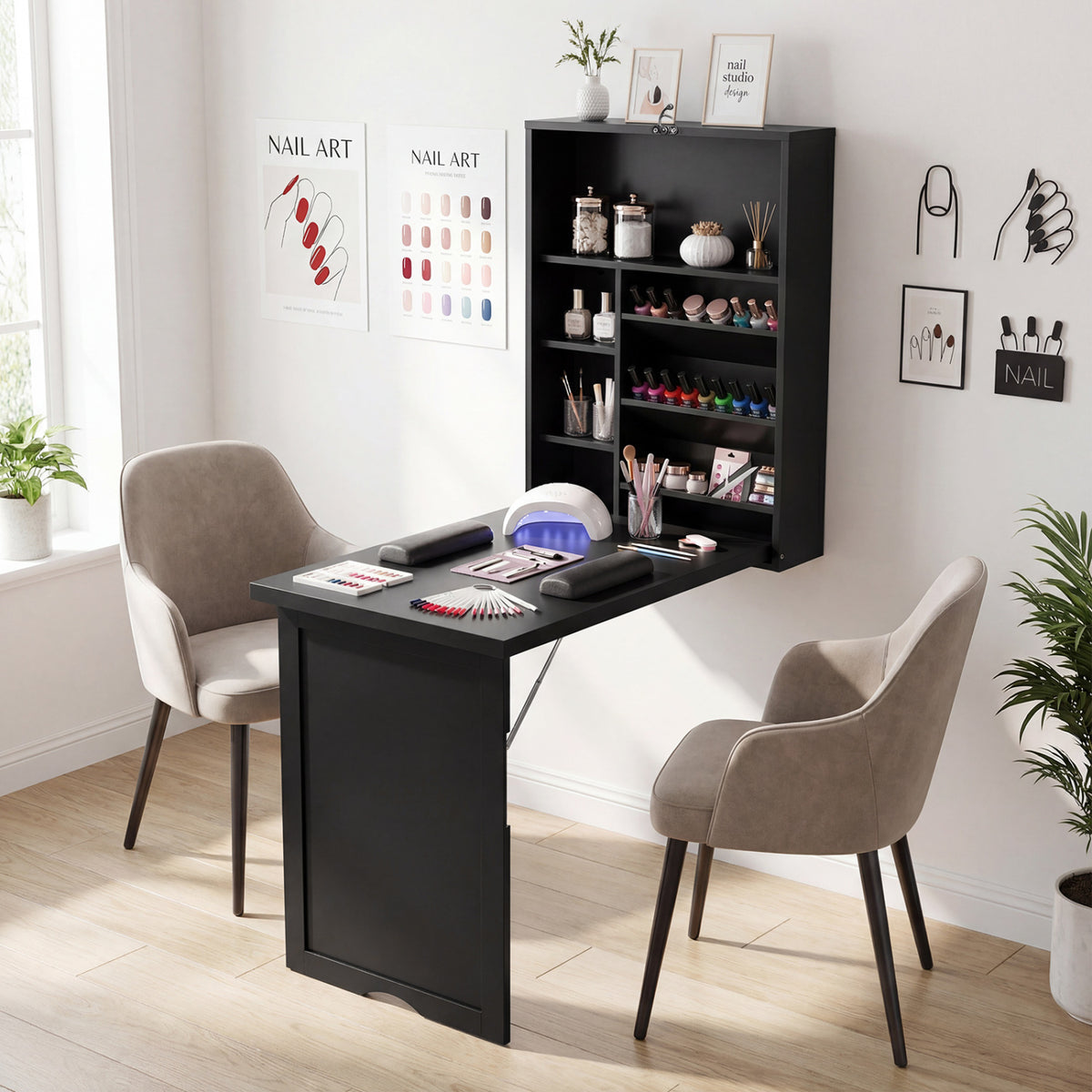 Wall Mounted Fold-Out Convertible Floating Desk Space Saver-Black