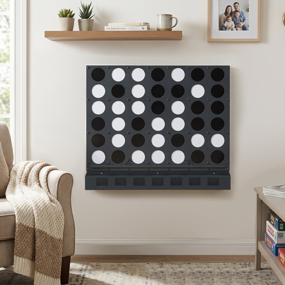 Wall-mounted Jumbo 4-in-a-Row Game with Acrylic Discs-Black