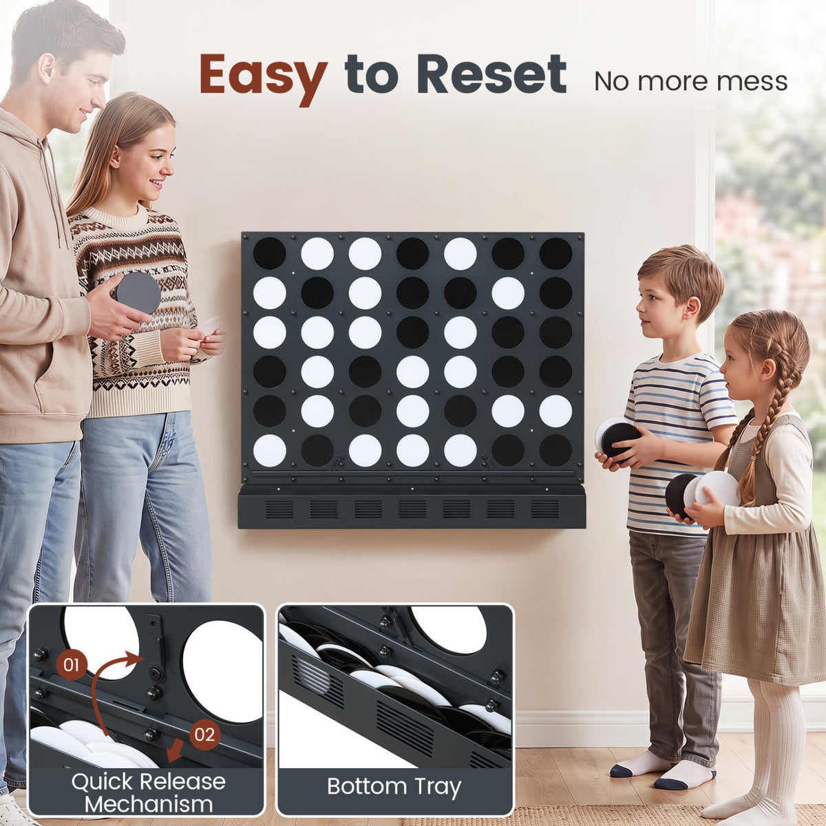 Wall-mounted Jumbo 4-in-a-Row Game with Acrylic Discs-Black