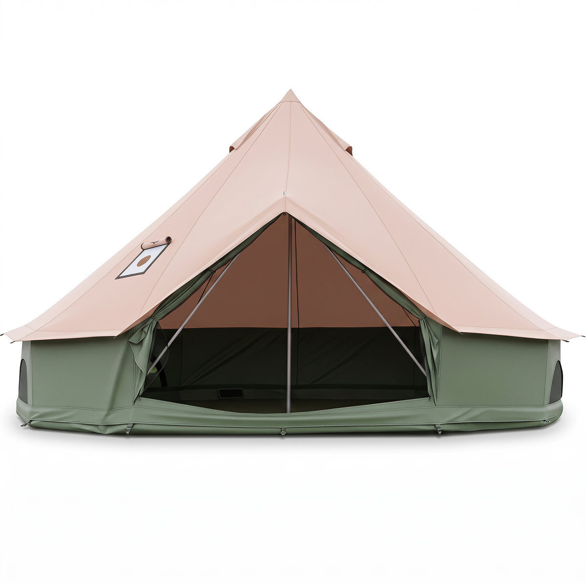 Waterproof Bell Tent with Stove Jack Accommodates and Mesh Windows Doors in Green-S
