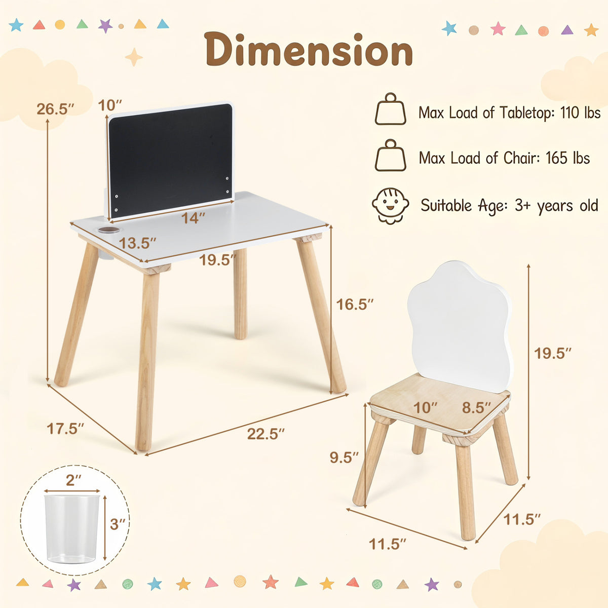 Weaning Table and Chair Set with Chalkboard