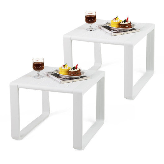 Weather Resistant Adirondack Outdoor Side Table Set of 2-White