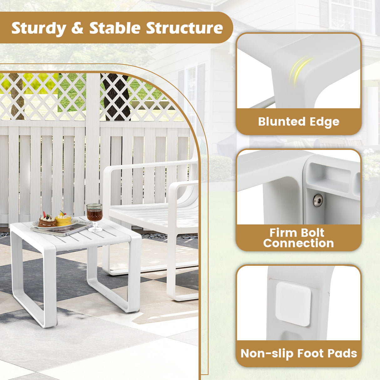 Weather Resistant Adirondack Outdoor Side Table Set of 2-White