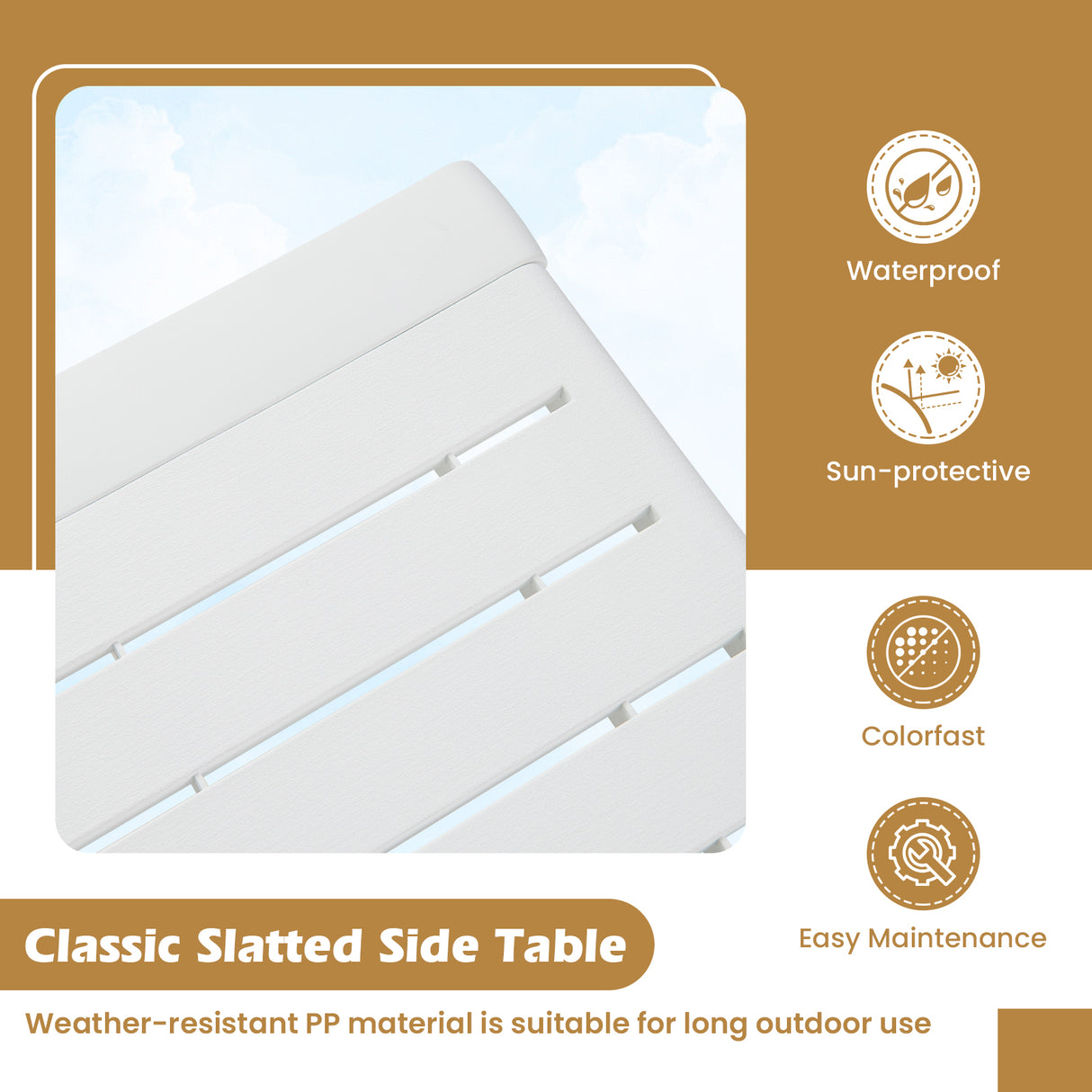 Weather Resistant Adirondack Outdoor Side Table Set of 2-White
