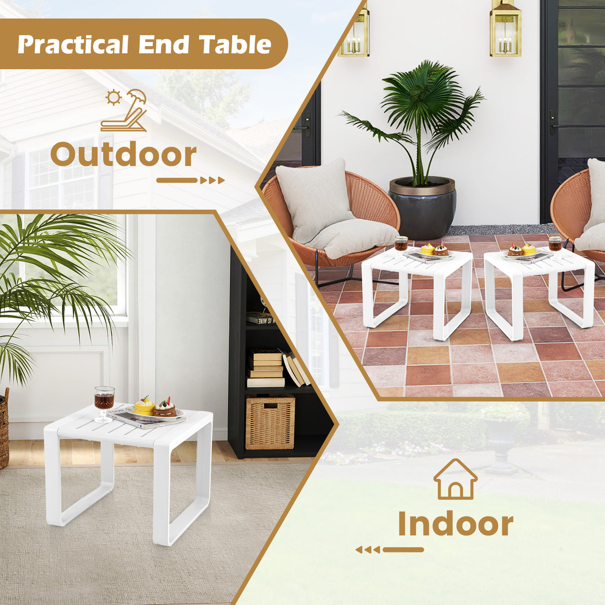 Weather Resistant Adirondack Outdoor Side Table Set of 2-White