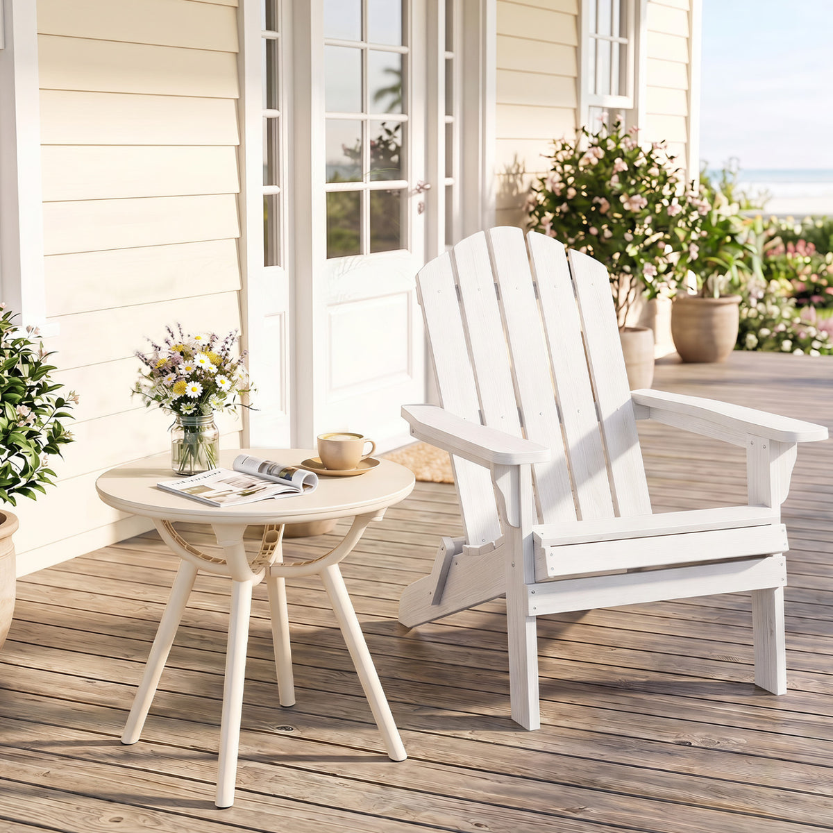 Weather-Resistant Circular Small End Table for Poolside and Balcony-set of 2