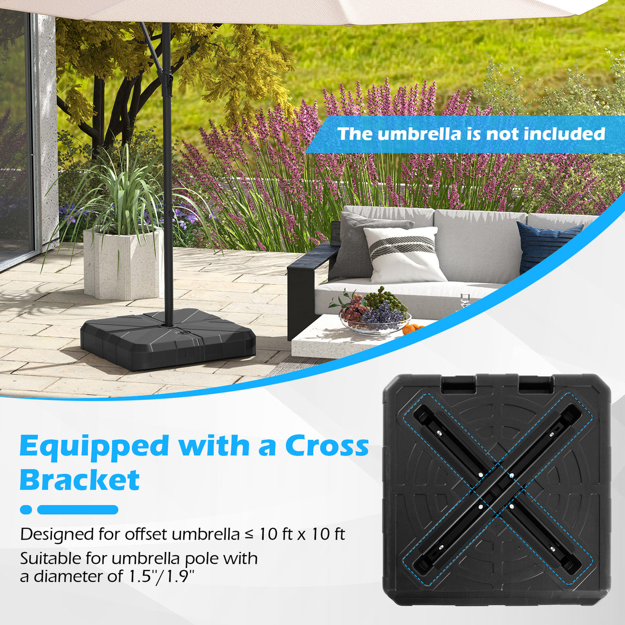 Weighted Offset Umbrella Base with Cross Bracket and Cut-out Handles