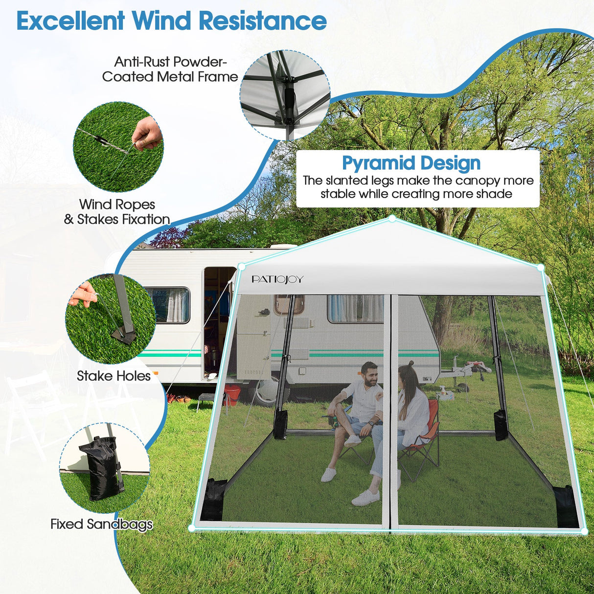 10 x 10 Feet Pop Up Canopy with with Mesh Sidewalls and Roller Bag-White by DirectDeals