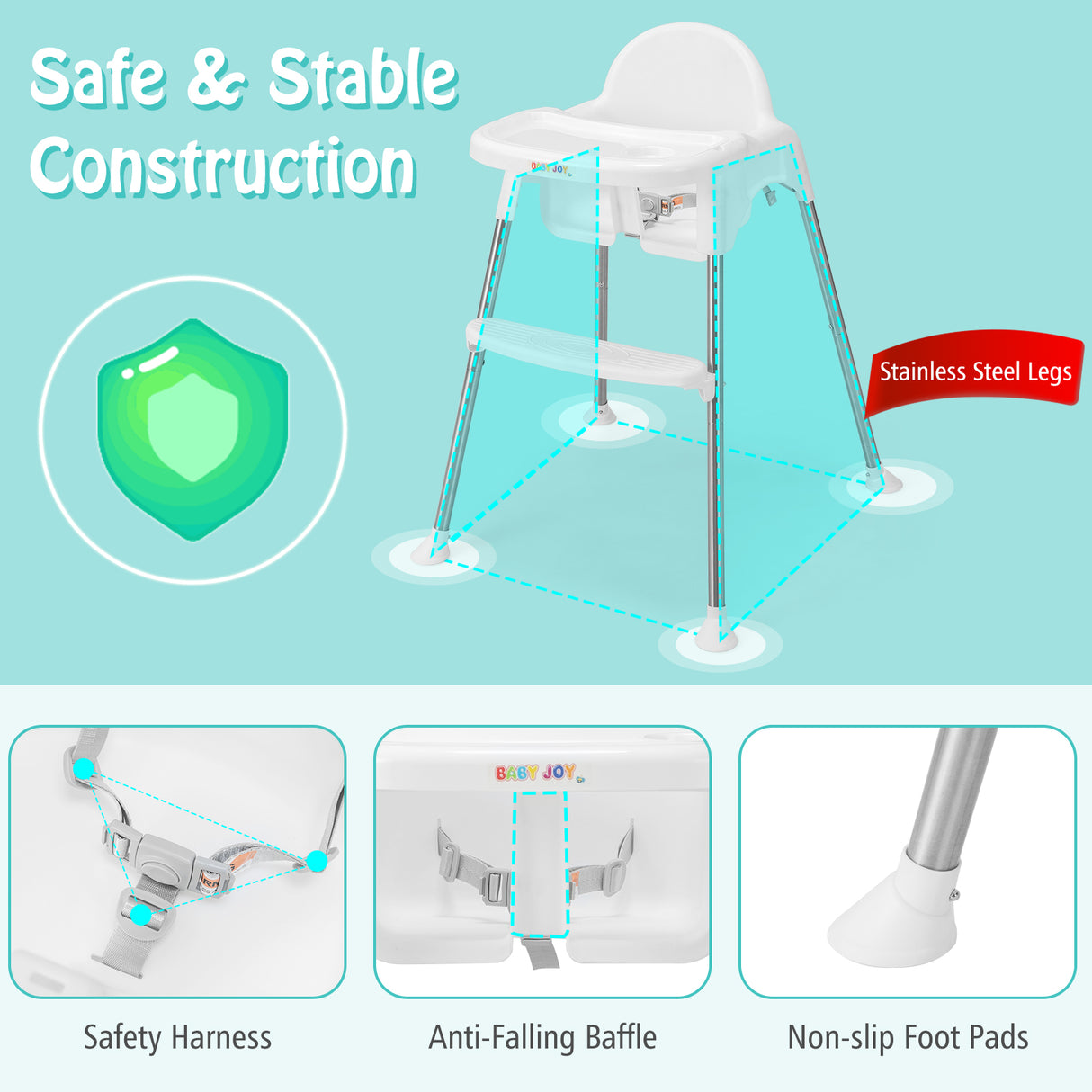 4-in-1 Convertible Baby High Chair with Removable Double Tray-White