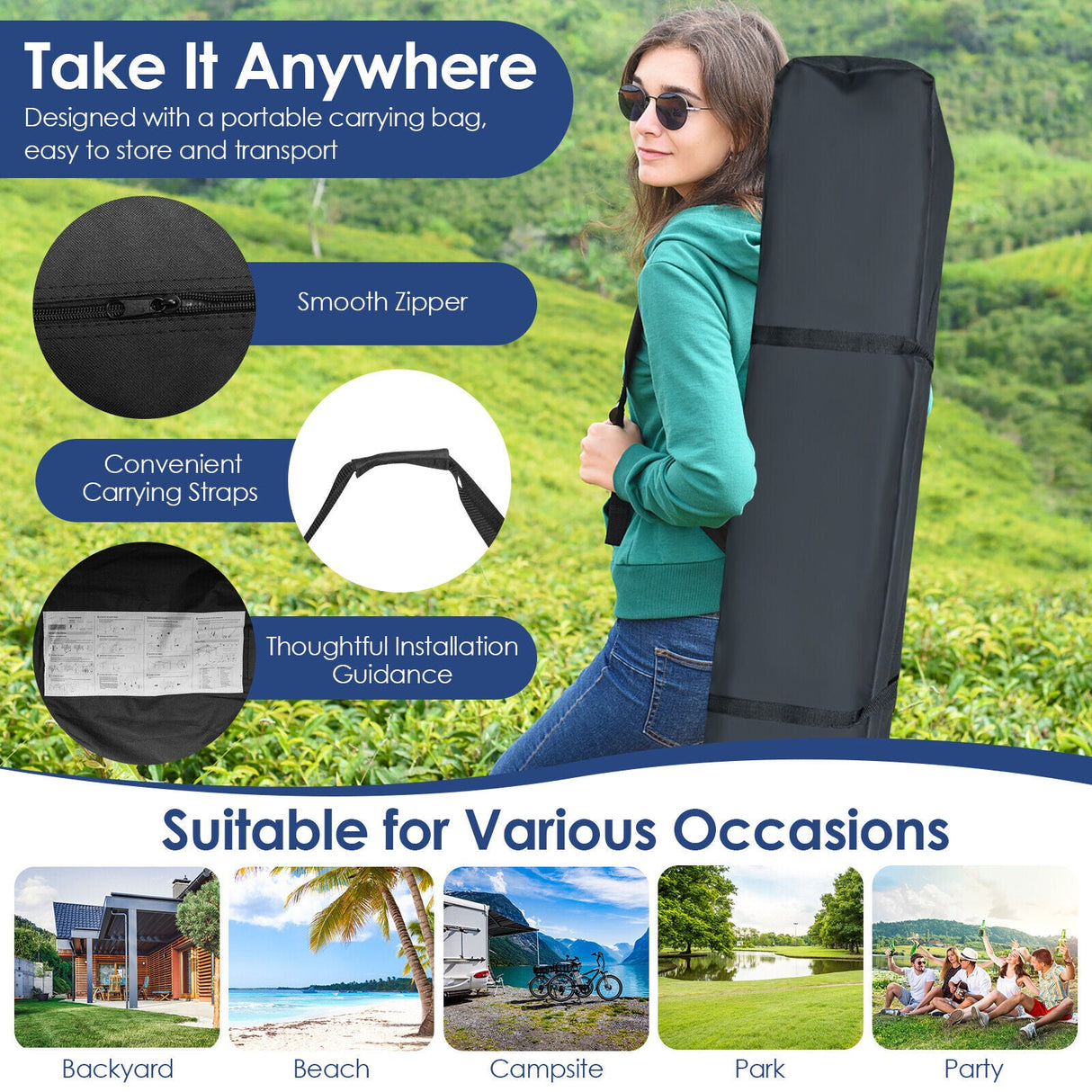 10 x 10 Feet Foldable Outdoor Instant Pop-up Canopy with Carry Bag-White by DirectDeals