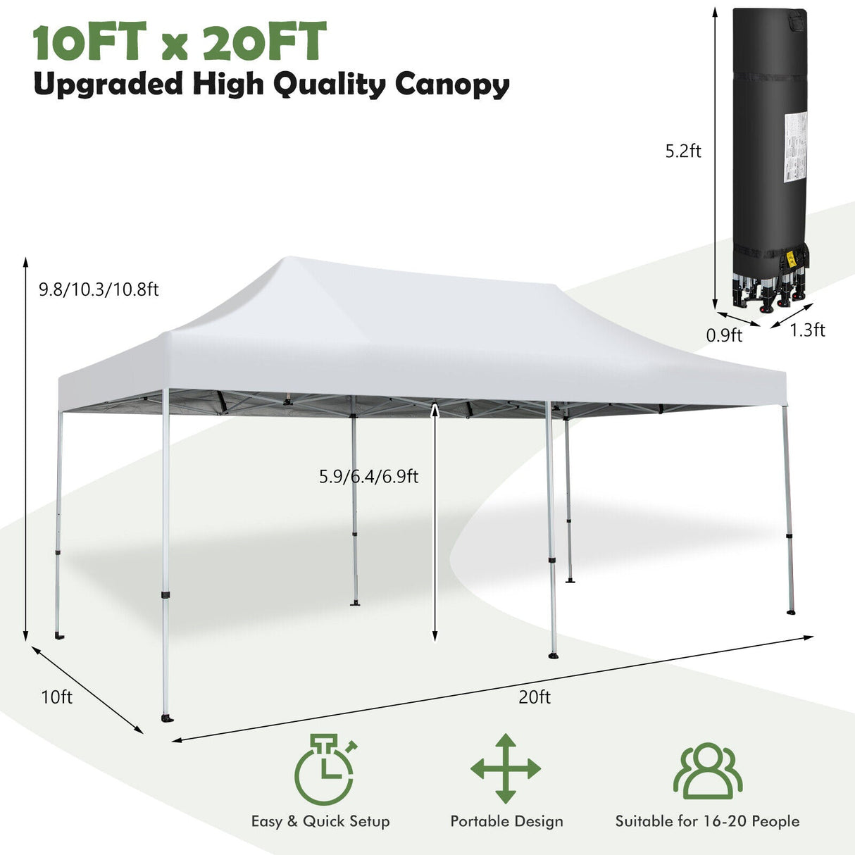 10 x 20 Feet Outdoor Pop-Up Patio Folding Canopy Tent-White by DirectDeals